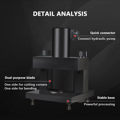 Detail view of Heavy Duty 20 Ton Hydraulic Angle Cutter and Bender Machine showing dual-purpose blade and stable base.