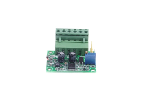 Plug and Play PWM to 0-10V Conversion Module for PLCs and Industrial Controls front view showing connectors and components.
