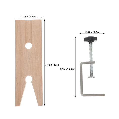 Two Pack Heavy Duty Wooden Bench Clamps For Jewelry Making And Metal Workholding Portable Vise Tool dimensions 2.28in x 7.48in, 6.1in clamp.