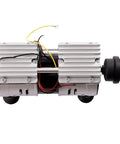 Heavy Duty Dual Cylinder Oil Free Vacuum Pump With Slick 110V Copper Motor 1440RPM side view showcasing motor and wiring details.