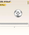 Rock Solid 304 Stainless Steel Phillips Pan Head Self Tapping Screws Number 10 By 4 Inch Heavy Duty Fasteners for Sheet Metal and Wood 25 Pack