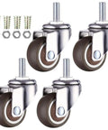 Set of 4 Norgail 1-inch swivel caster wheels with M6x15mm threaded stems; soft rubber TPE tires and mounting hardware