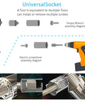 All In One 7mm To 19mm Ratchet Universal Socket Set For Drill And Power Driver diagram with torque wrench and screwdriver assembly