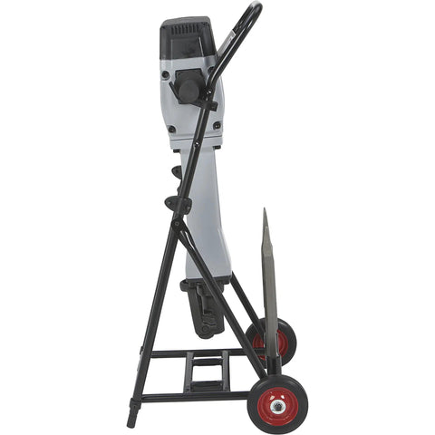 Heavy Duty Breaker Hammer Kit With Cart 15 Amp Motor 110V Power on two-wheel cart with anti-vibration handle and chisel.