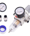 Pro Grade 1/4 Inch NPT Air Filter Regulator Combo Piggyback With 5 Micron Brass Element Poly Bowl Semi Auto Drain Metal Bracket Gauge
