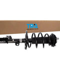 Straight Bolt On Front Left Strut And Coil Spring Assembly Gas Charged Shock in black with packaging, designed for easy installation.