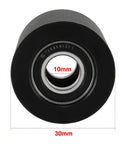 High Quality Slick Roller Idler Bearing Pulley Engineered For Zero Grind Smooth Ride Sliding Conveyor Wheel For Flat Belt Machinery With Low Noise Black 10MM Bore 30MM Outside 30MM Thickness, showing a black polyurethane roller with dimensions.