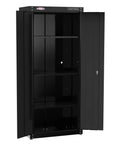 Heavy Duty Metal Garage Storage Cabinet For Floor Use, 32 Inch Tall Free Standing Steel Organizer for tools with black finish.