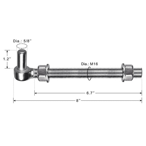 Stainless Steel J Bolt Gate Hinge 304 Grade Post Hinge For Farm Gate And Chain Link Fence Gate 8 Inch Long With Five Eighth Inch Pin