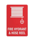 Outdoor Emergency Fire Hydrant And Hose Reel Safety Sign 8x12 inch red wall plaque with pre-drilled holes for workplace and warehouse