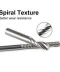 Carbide end mill, 1/8 in shank, 1/16 in dia, single-flute up-cut spiral for acrylic, pack of 10, front view