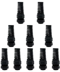 10 Pack NPT One Quarter Inch IP68 Waterproof Cable Glands With Flexible Spiral Strain Relief For Four To Eight Millimeter Wires Black Nylon