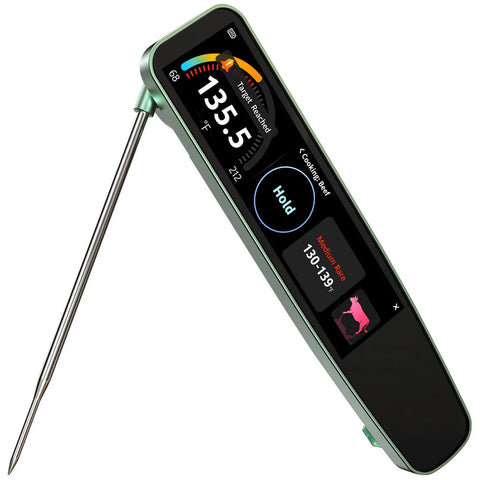Digital Kitchen Thermometer For Cooking With No Fuss 0.5 Second Instant Read 3.8 Inch Color Touchscreen IP67 Waterproof Food Probe