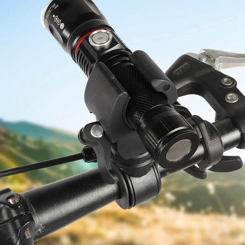 Universal Bicycle Flashlight Holder With Non Slip Rubber Clamp And 270 Degree Rotation on bike handlebar