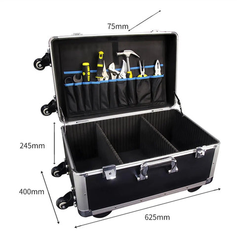 Rolling Toolbox On Wheels For Home Garage And Workshop, Portable Tool Case With Telescoping Handle, Removable Bulkhead Organizer, Durable Aluminum Alloy Tray