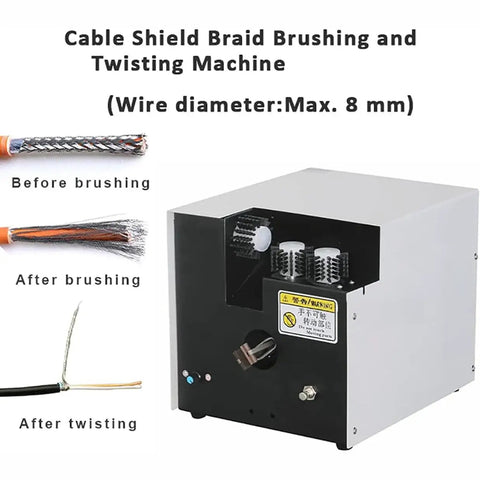 Automatic Cable Wire Twister With Three Brush Untwisting System machine showing before and after brushing and twisting process