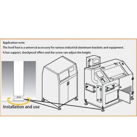 Illustration of Adjustable Leveling Feet 4 Pack With 80mm Nylon Base And M12 By 100mm Threaded Universal Joint for equipment support.