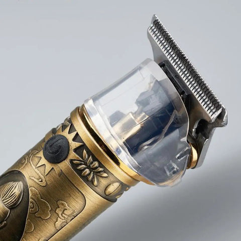 Close-up of USB Charged Electric Hair Clipper For Barbershop And Home Use Metal Body Trimmer With Comfortable Grip