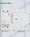 Heavy Duty 63A Two Pole Din Rail Contactor With 24V Ac Dc Coil dimensions 90mm x 36mm x 45mm close-up product size.