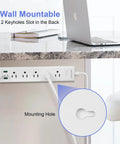 Two Prong To Three Prong Power Strip With Five Outlets And Three USB Ports Five Foot Extension Cord Surge Protector Wall Mountable