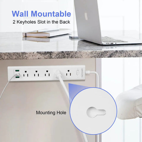 Two Prong To Three Prong Power Strip With Five Outlets And Three USB Ports Five Foot Extension Cord Surge Protector Wall Mountable