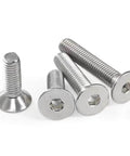 Flat Head Socket Cap Screws Set DIN7991 M1.6x3mm 304 Stainless Steel Machine Screws Allen Hex Drive, showing flush countersunk heads