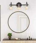 Three Light Modern Black Vanity Light For Bathroom With Farmhouse Clear Glass Shades And Open Bottom Sleek Bath Fixture