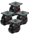 Built Tough Heavy Duty Industrial Casters With Adjustable Leveling Feet For Workbenches Smooth Rolling Ball Bearing Swivel Wheels set of four in black