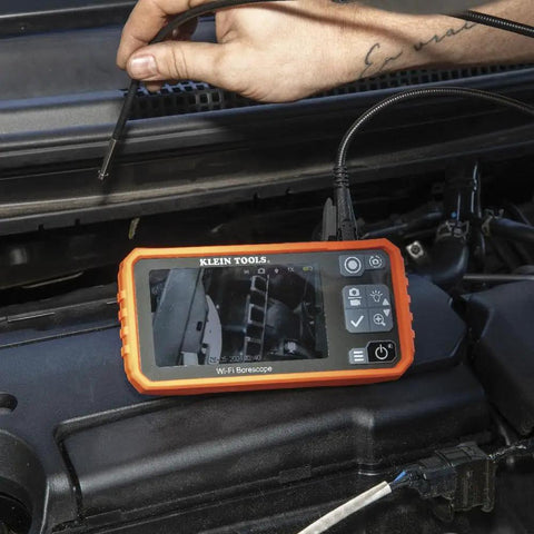WiFi Pro Borescope With Dual Lens 5.5 mm 9.8 Foot Armored Waterproof Gooseneck Endoscope with LEDs in a car engine bay