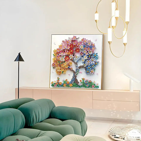 5D Diamond Painting Kit For Adults Beginners Colorful Flower Tree Special Shape Full Drill Diamond Art on wall 12x12 Inch