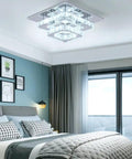 Crystal Square Ceiling Light Chandelier With Modern LED Flush Mount Two Layer Design in bedroom setting