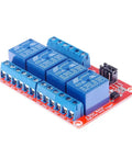 Four Channel 24V Relay Module With Opto Isolation High And Low Level Trigger for PLC automation, industrial use, red board with blue relays