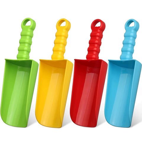 Big 9 Inch Beach Sand Shovels Set For Kids And Adults, Tough Spade And Scoop Tools in green, yellow, red, and blue