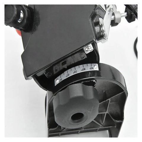 Close-up of the Rock Solid 230W Bench Chainsaw Sharpener adjustment dial for precise angle settings on a rugged aluminum body.