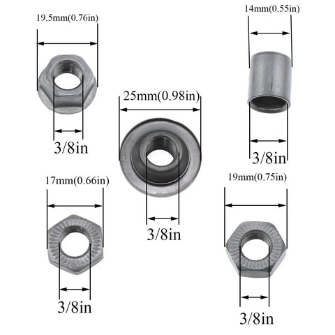 240mm Bike Axle Kit For Multi Speed Rear Hub Three Eighths Inch Black Twenty Six TPI MTB Fat Bike Cone Lock Nut Washer Set Built Tough And Rust Resistant, components dimensions.