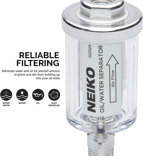 Water and Oil Separator For Air Lines Two Pack One Quarter Inch NPT Inlet And Outlet Air Tool Filter Dryer with transparent design