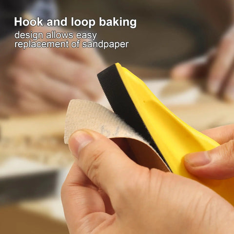 Close-up of Go To 3.5 Inch By 1 Inch Sanding Block With 70 Piece Sandpaper Set showing hook and loop design for sandpaper attachment.