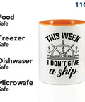 Two Tone Orange Coffee Mug 11oz This Week I Dont Give A Ship Funny Boating Gift displayed with safety icons