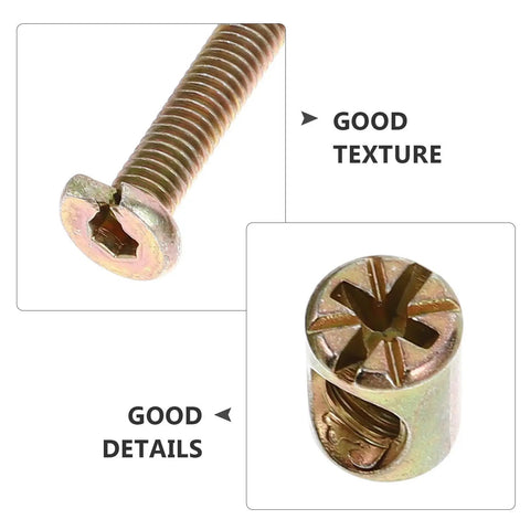 Close-up of screw and connector nut from 51 Piece Furniture Connector Bolt Kit With Copper Alloy Screws And Nuts Built Tough And Impact Resistant Fasteners