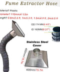 Dust Extraction Hose Kit Flexible Fume Extraction Arm with Stainless Steel Hood and hose dimensions shown