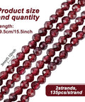 Approximately 270 Pieces 3mm Natural Faceted Garnet Beads For Jewelry Making, round gem beads on two 39.5cm strands.