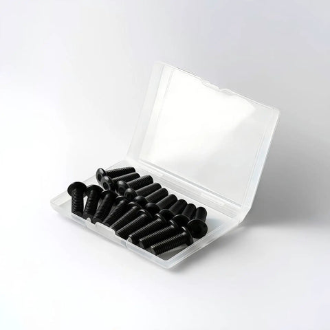 Tough As Nails 304 Stainless Steel Flat Head Hex Socket Cap Screws, 3/16 X 3/4 Inch, 50 Pack in a clear storage case.