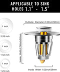 Dimensions of stainless steel bathroom sink stopper with hair catcher and drain strainer for bathtub and sink pop up drain stopper.