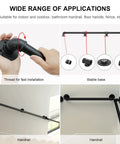 Rock Solid Seven Feet Industrial Stair Handrail Featuring Non Slip Black Iron Pipe Construction For Wall Mounted Garage Steps Vintage Loft Porch And Real Deal Home Safety Upgrade installation process with hands gripping the black iron pipe.