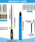 Deburring Tool Kit For DIY Projects With 6 Needle Files And 10 Blades, showing detailed size measurements.