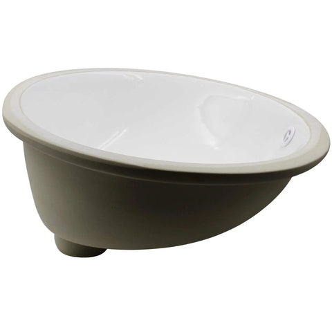 Side view of Oval Undermount White Porcelain Sink With Brushed Nickel Drain Set And Overflow Pop Up Drain Sealer Solid Brass