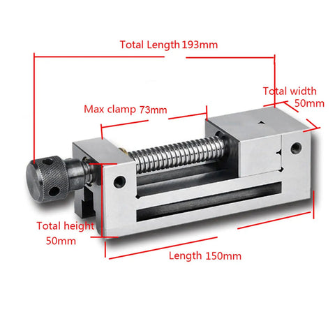 Grinding Vise 50mm Jaw Width 73mm Opening For CNC Milling And Grinding, One Piece Body With Hardened Surfaces, Stable Clamping For Precise Vertical Or Horizontal Holding, Great For Milling And Grinding Applications. shown with 193mm length and 50mm width