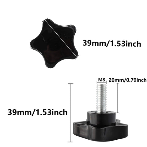 Eight Pack M8 X 20mm Star Shape Head Knurled Thumbscrews With Black Steel Threaded Hand Bolt Knobs for machinery use