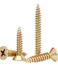 No Sweat Zinc Plated Carbon Steel Countersunk Self Tapping Wood Screws Phillips Drive for drywall mounting, showing multiple angles.