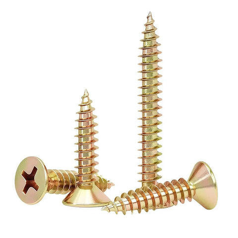 No Sweat Zinc Plated Carbon Steel Countersunk Self Tapping Wood Screws Phillips Drive for drywall mounting, showing multiple angles.